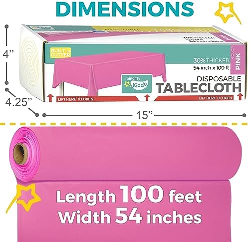 54in X 100ft Pink Plastic Tablecloth Roll with Built-In Cutter