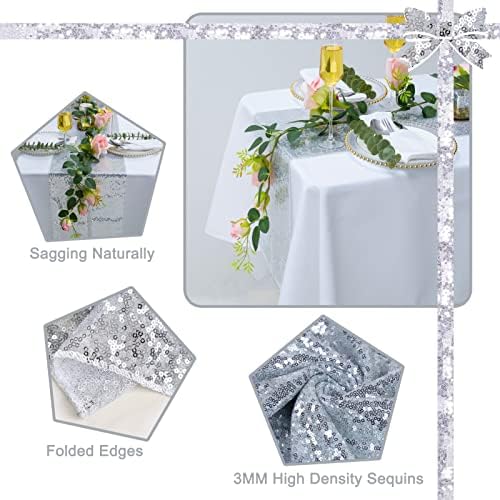Silver Sequin Table Runner 2 Pack 12x72 Glitter Linen Runner
