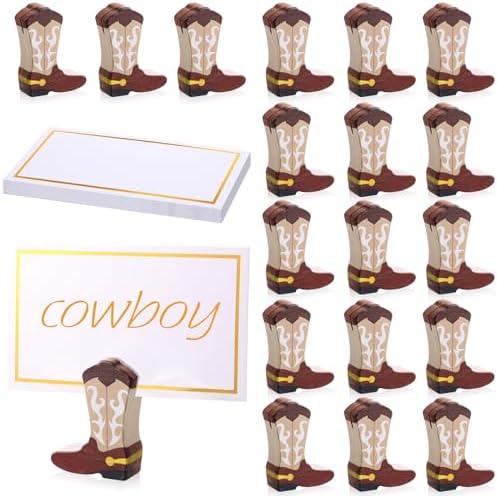Kigley 18 Pcs Wooden Cowboy Boots Place Card Holders