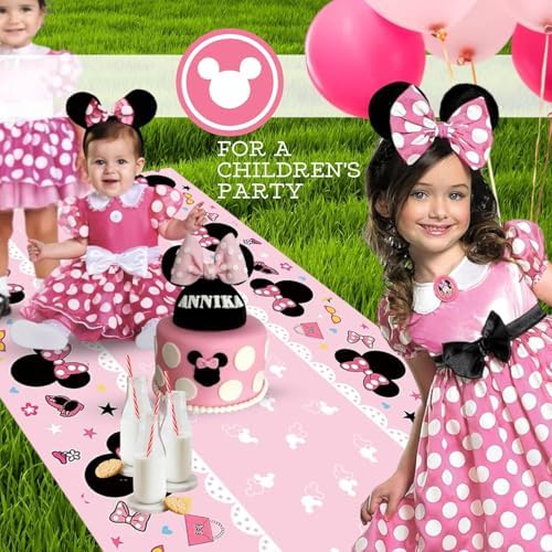 6PCS Pink Birthday Tablecloth Set 108x54 Inch Rectangle Disposable for Girls Party