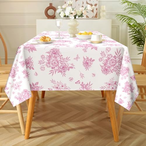 Arquiel Rustic Pink Floral Waterproof Tablecloth 60x120 Inch