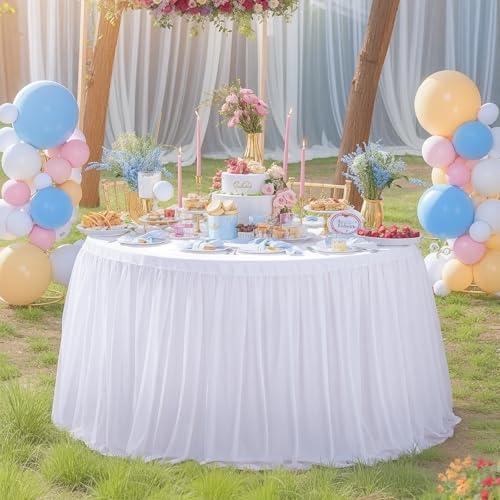 Suppromo White Round Tulle Tablecloths 72 Inch