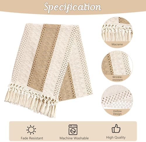 4 Piece Boho Table Runner with Tassels Rustic Farmhouse Decor