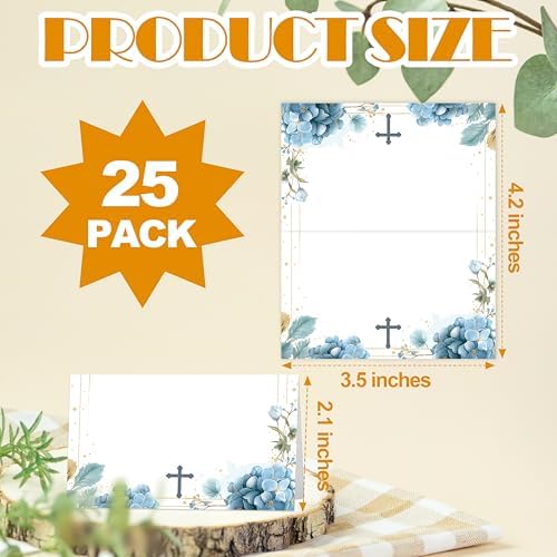 Blue Floral Baptism Place Cards for Boys and Girls