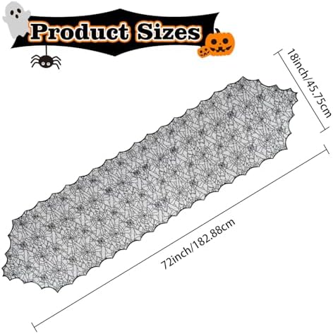 Black Lace Spider Webs Table Runner - 18x72 Inches Halloween Decor
