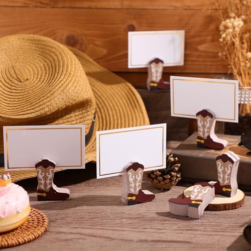 Kigley 18 Pcs Wooden Cowboy Boots Place Card Holders