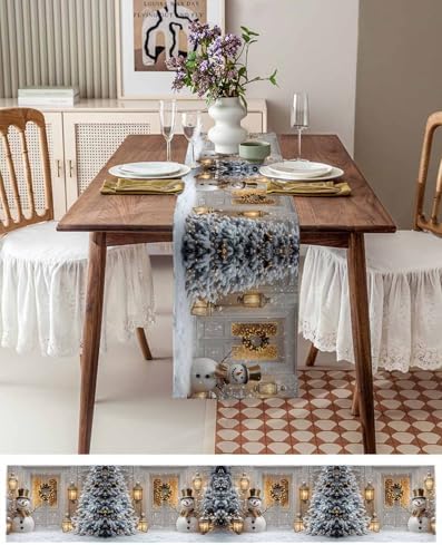 IDOWMAT Merry Xmas Snowman Pine Tree Table Runner