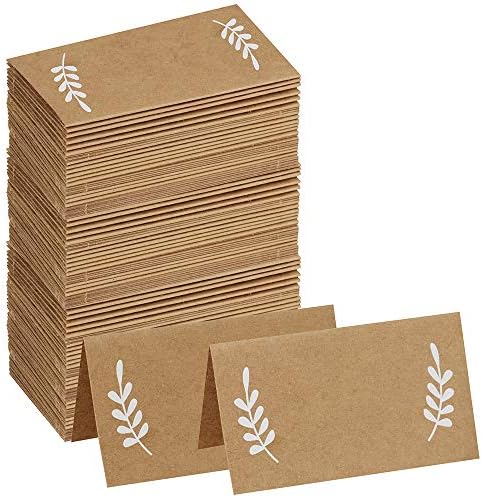 Supla 100 Pcs Blank Place Cards with White Laurel Leaves