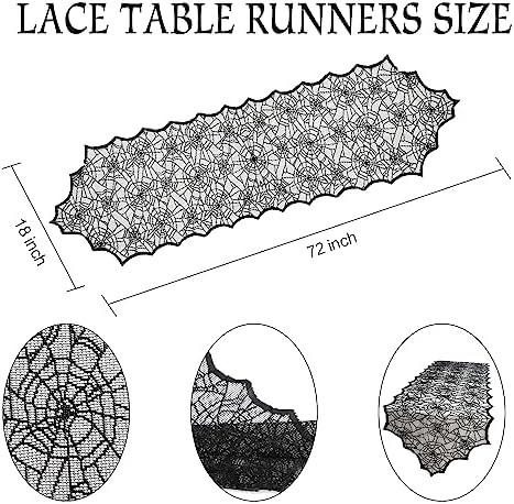 Halloween Decor Table Runner - Black Spider Web Design 18x72 Inch