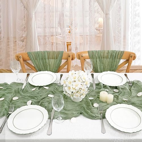Sage Green Cheesecloth Table Runner 10ft 12 Pack