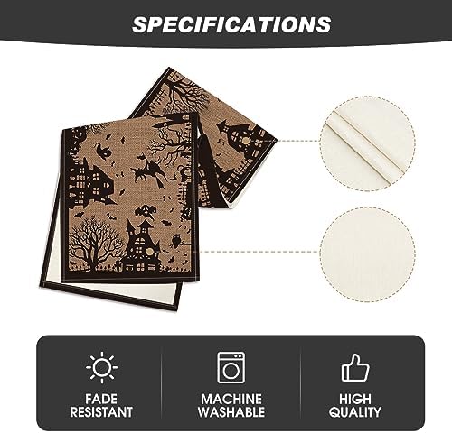 Artoid Mode Black Tan Spooky Haunted House Table Runner 13x72 Inch