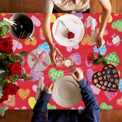 4 Pack Red Heart Tablecloths for Wedding Day 51x86in