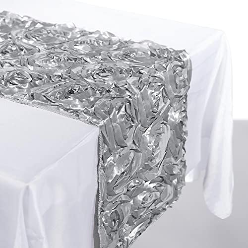 Andersons Silver Satin Rosette Table Runner 14x9ft Wedding Decor