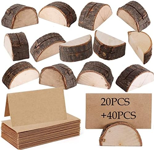 Semi-Circular Wood Place Card Holders with 40Pcs Kraft Cards