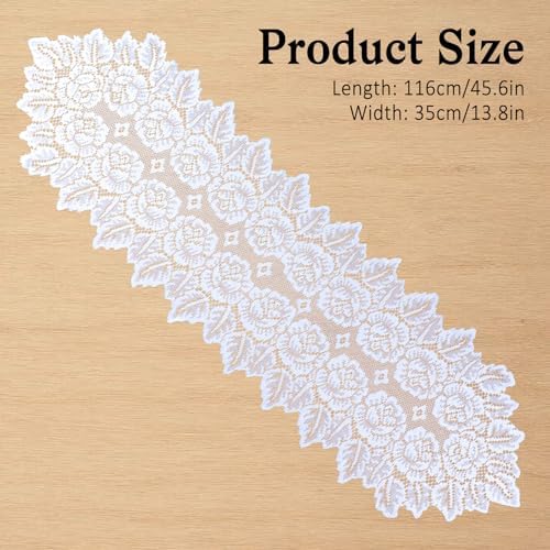 White Boho Table Runner with Lace Design