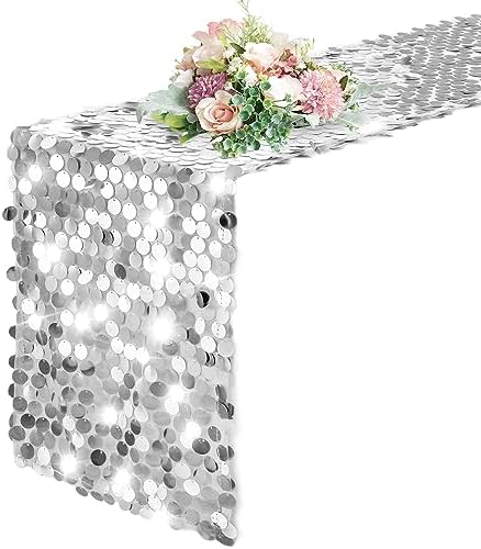 Pufogu 12 x 108 Inch Silver Glitter Table Runner