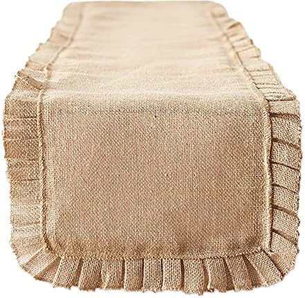 DII Jute Burlap Table Runner 14x108 with Ruffle Trim