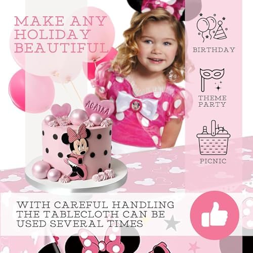 6PCS Pink Birthday Tablecloth Set 108x54 Inch Rectangle Disposable for Girls Party