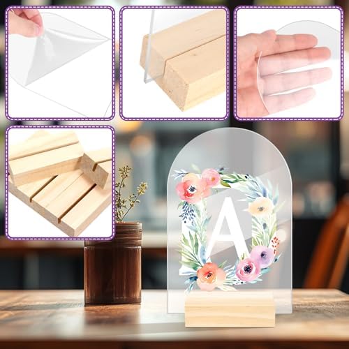 Bercoor 5 Pack 4x6 Inch Clear Arch Acrylic Signs with Wood Stands