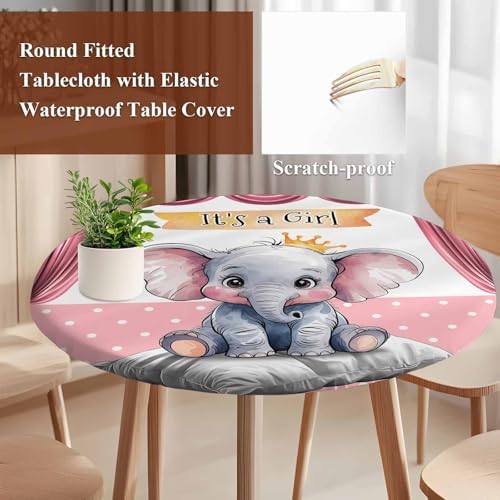 Pink Elephant Tablecloth with Elastic Cover for 36-44 Inch Tables