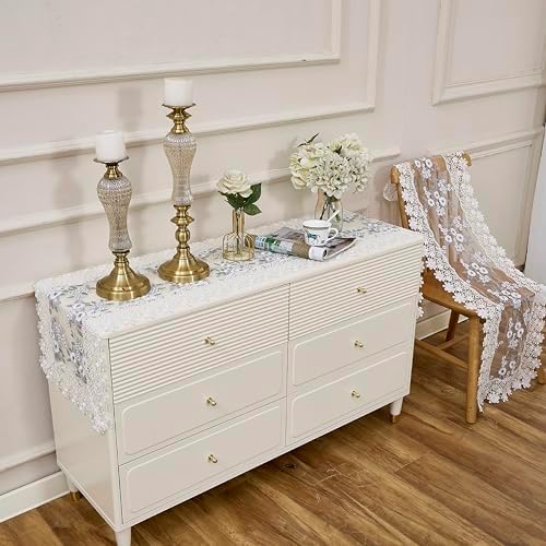White Floral Lace Table Runner 72 Inches for Kitchen Wedding Party