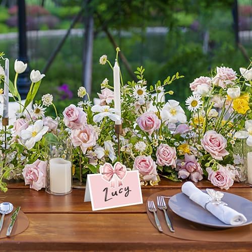 24 Pcs Pink Bow Place Cards for Baby Shower and Birthday Party