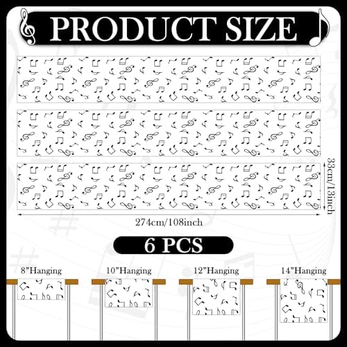 6 Pcs Musical Notes Table Runners for Parties and Weddings