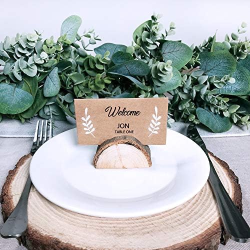 30 Pcs Rustic Wood Place Card Holders with 32 Pcs Kraft Tented Cards