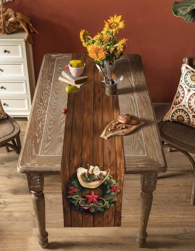 Christmas Western Cowboy Hat Farm Star Garland Table Runner 108 Inch