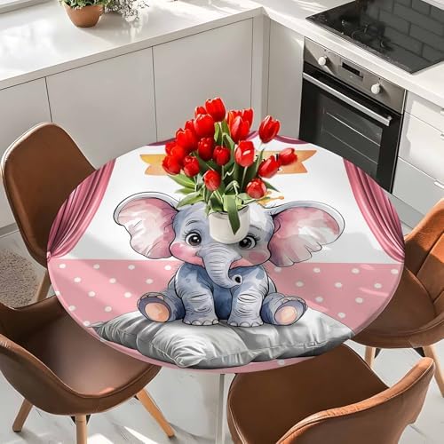 Pink Elephant Tablecloth with Elastic Cover for 36-44 Inch Tables