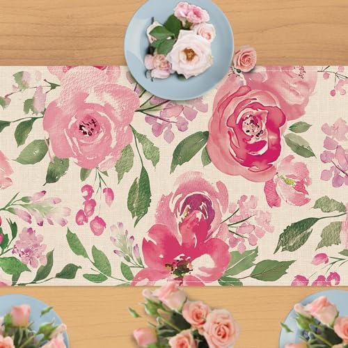 Seliem Pink Peony Flower Table Runner 13x72 Inches