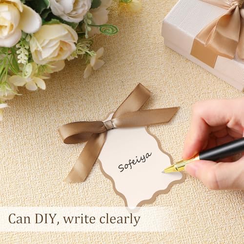 200 Pcs Scallop Name Place Cards with Ribbon for Weddings
