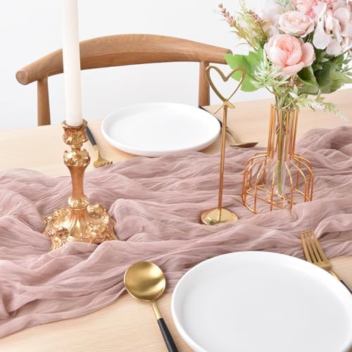 Joanlody Dusty Rose Cheesecloth Table Runner 10ft