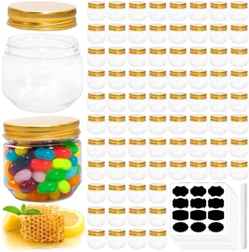 120 Pcs Clear Plastic Jars with Lids and Labels