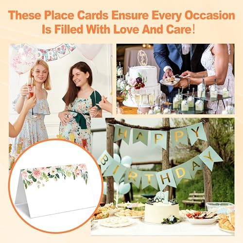 Floral Themed Table Place Cards 25 Pack White