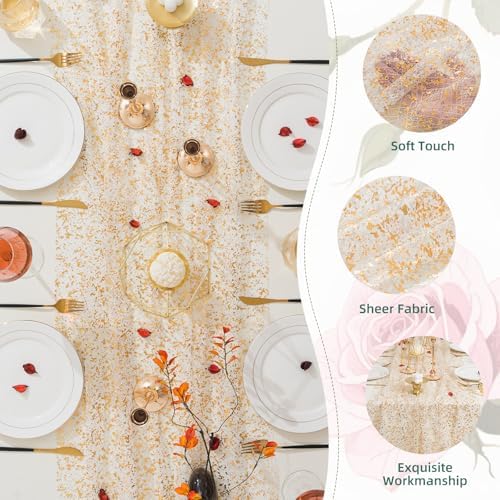 3 Pcs Gold Table Runners with Glitter Metallic Foil