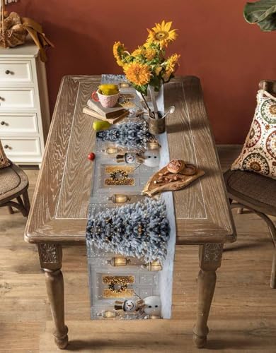 IDOWMAT Merry Xmas Snowman Pine Tree Table Runner