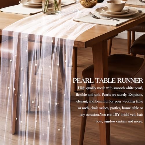 Pearl Table Runner Set of 2 White 10 Ft Wedding Tablecloth