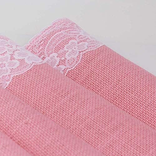 AAYU Pink Burlap Table Runner Placemat with Ivory Lace