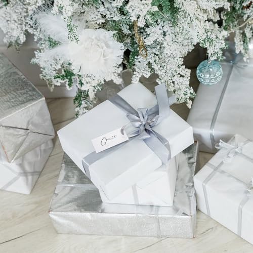 50 Pcs Silver Place Cards with Sateen Ribbon