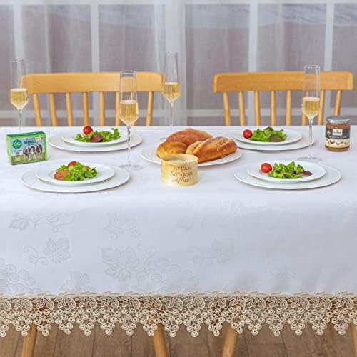 BrekSdat Beige Lace Tablecloth Waterproof Oilproof Spillproof Rectangle Farmhouse Cover