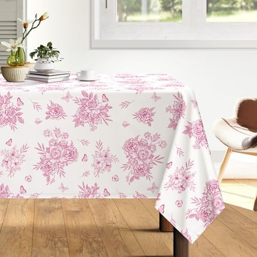 Arquiel Rustic Pink Floral Waterproof Tablecloth 60x120 Inch