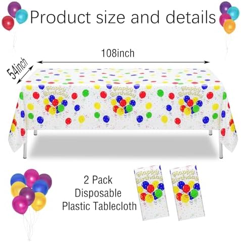 2 Pack Colorful Balloon Tablecloth for Parties