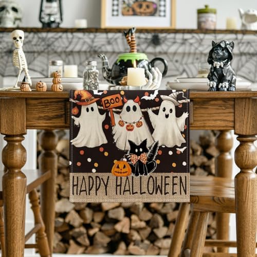 Artoid Mode Halloween Table Runner with Black Cat Design