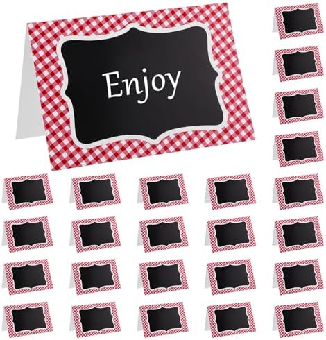 25Pcs Red Gingham Place Cards for Picnic Party Decorations