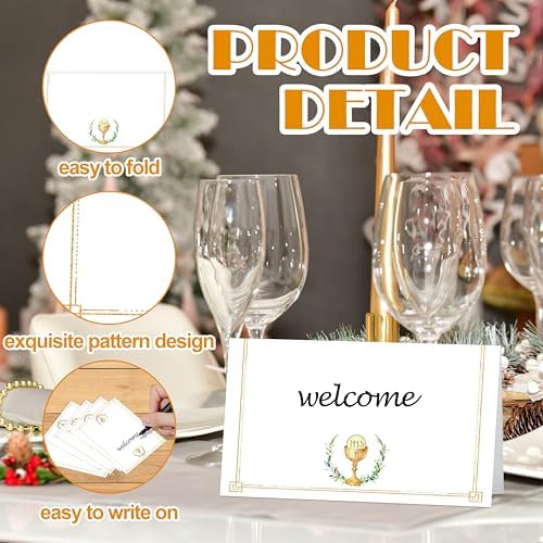 Gold Foil Baptism Place Cards for Boys Girls - 25pc Set