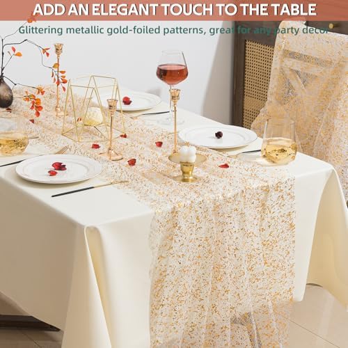 3 Pcs Gold Table Runners with Glitter Metallic Foil