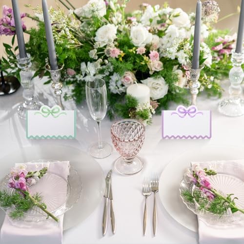 Eersida 100 Pcs Pastel Bow Place Cards Cute Scalloped Knot