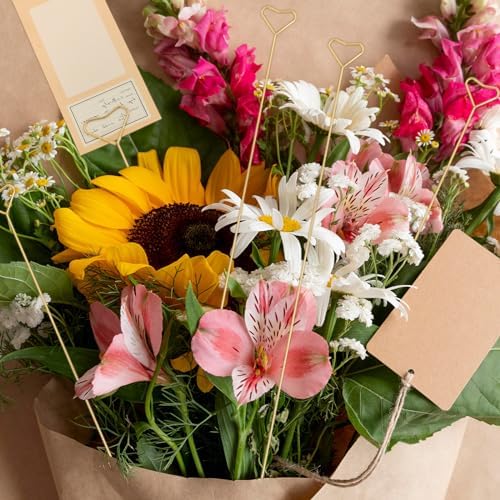 20Pcs Heart Shape Flower Card Holder Stick for Wedding and Party