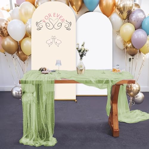Set of 6 Pearl Table Runner 10ft Table Cloth Green